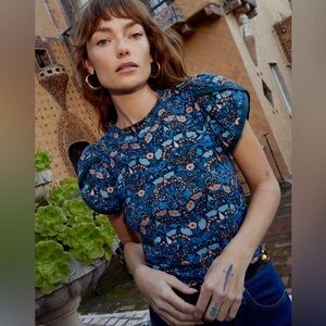 Nation LTD Kennedy Tee Pima Cotton Floral Patterned Short Sleeve Top